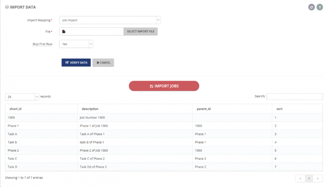 Verify the Job/Phase/Task Import